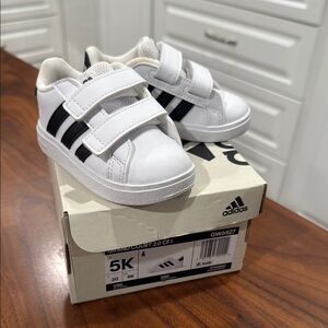 Adidas White and Black Sneakers with Velcro Straps